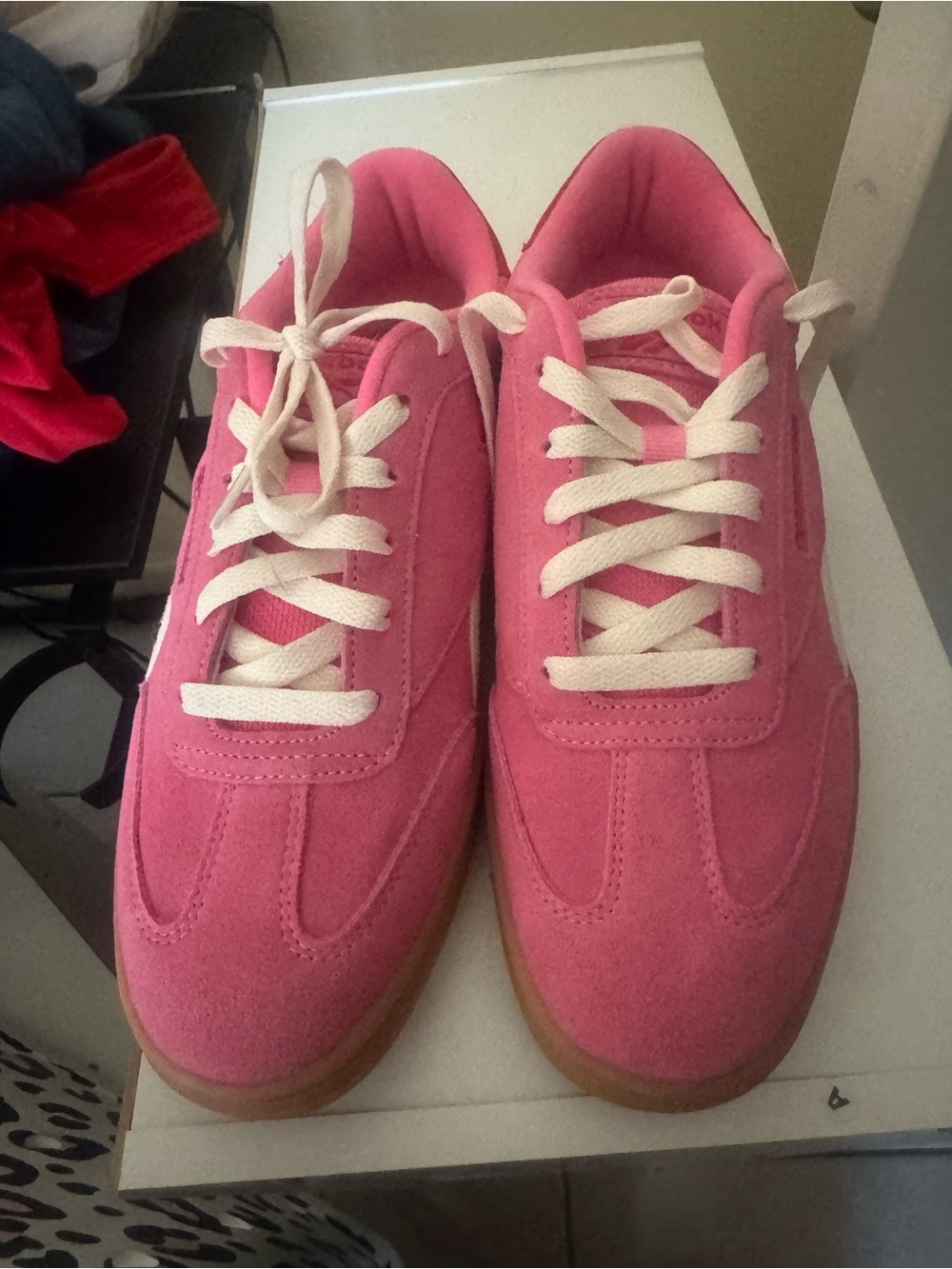 Reebok Women's Pink Suede Lace-Up Sneakers